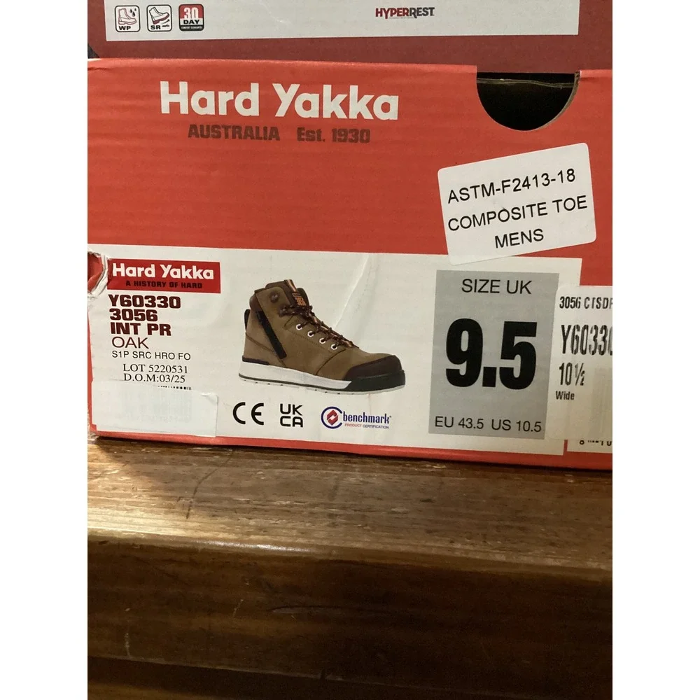 Hard Yakka 3056 Mens Size 10.5 Composite Safety Toe Work Boots Oak Brown New